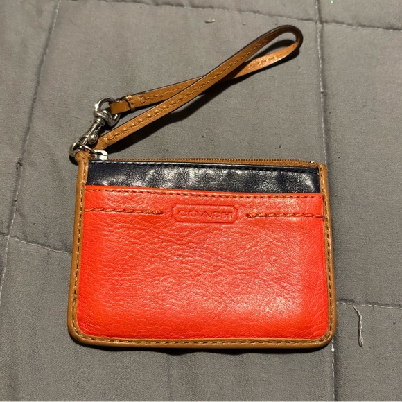Coach Accessories - COACH Red and Navy Leather Skinny ID Wristlet